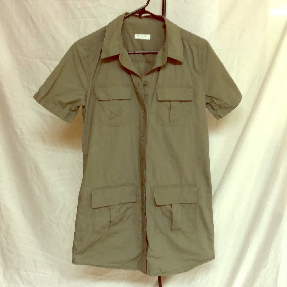 Equipment Femme military green button shirt dress